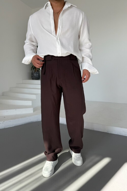 Kahve Modal Kemerli Baggy Pantolon