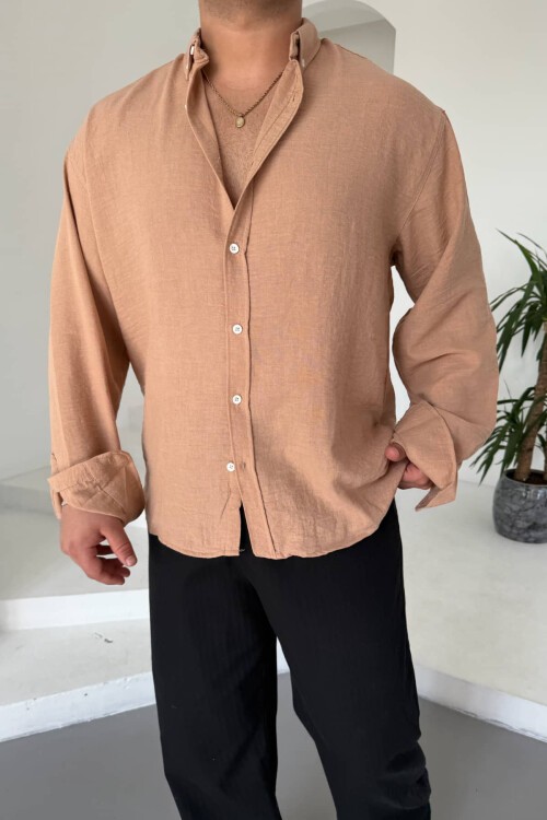 Kiremit Rengi Oversize Keten Gömlek