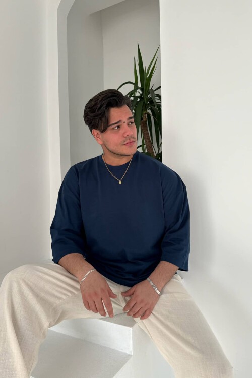 Lacivert Basic Fakir Kol T-Shirt