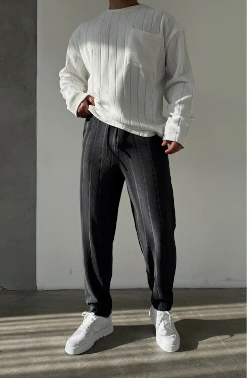 Siyah Carrot Kalın Fitilli Jogger