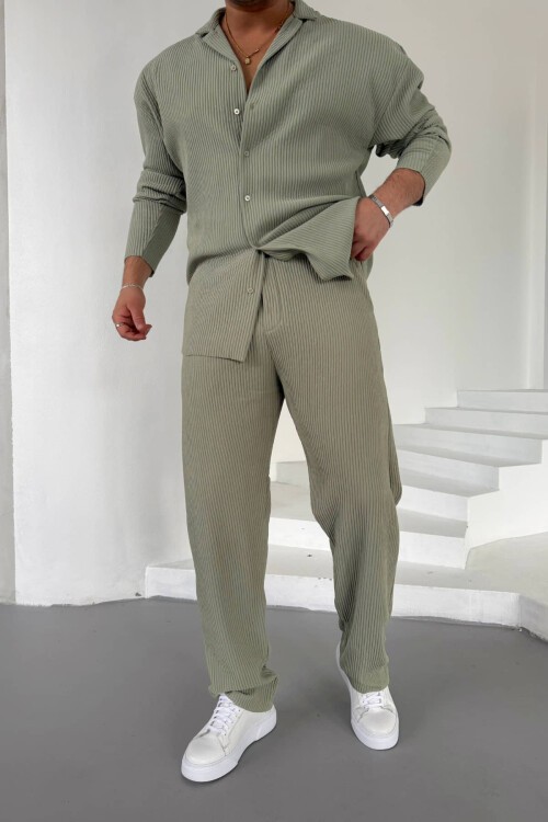 Brown Ottoman Fabric Ribbed Pants